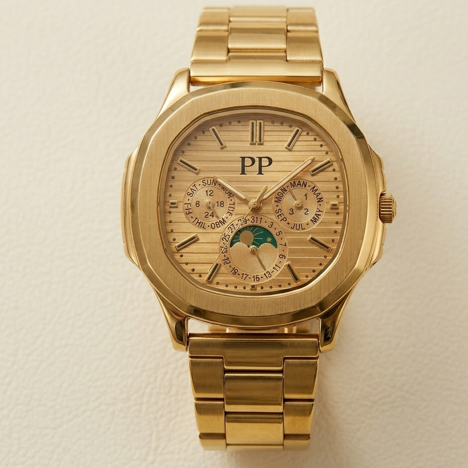 PP Golden Stainless Steel Chain Luxury Watch |  Quartz Movement | Waterproof