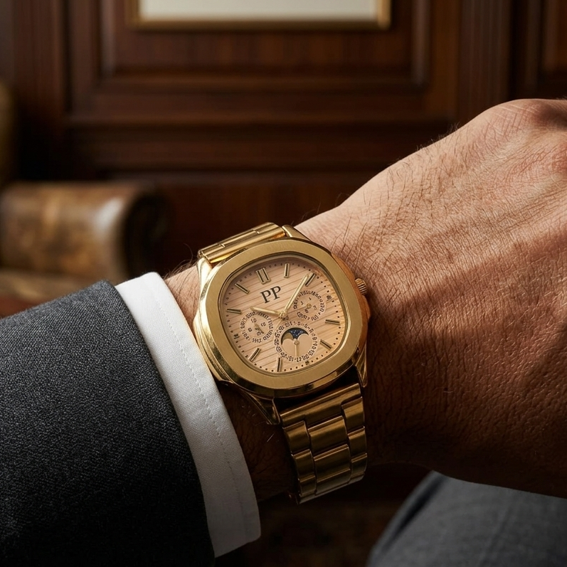 PP Golden Stainless Steel Chain Luxury Watch |  Quartz Movement | Waterproof