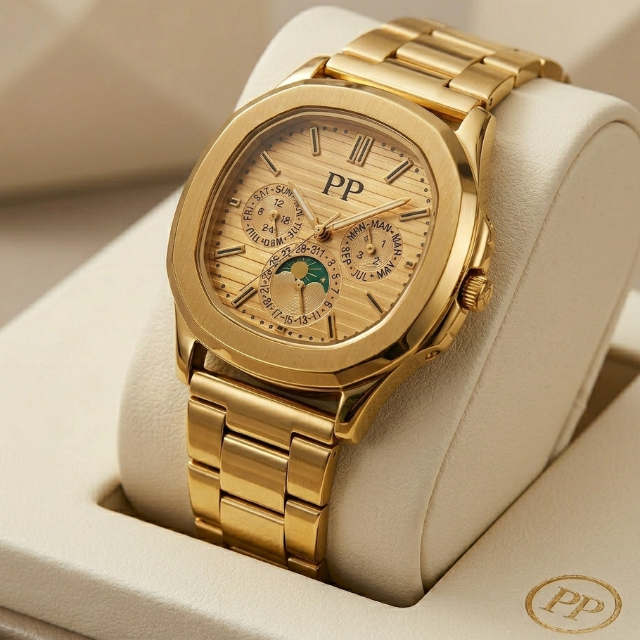 PP Golden Stainless Steel Chain Luxury Watch |  Quartz Movement | Waterproof
